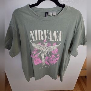 Nirvana In Utero Graphic Tee - Sage Green with Pink Print